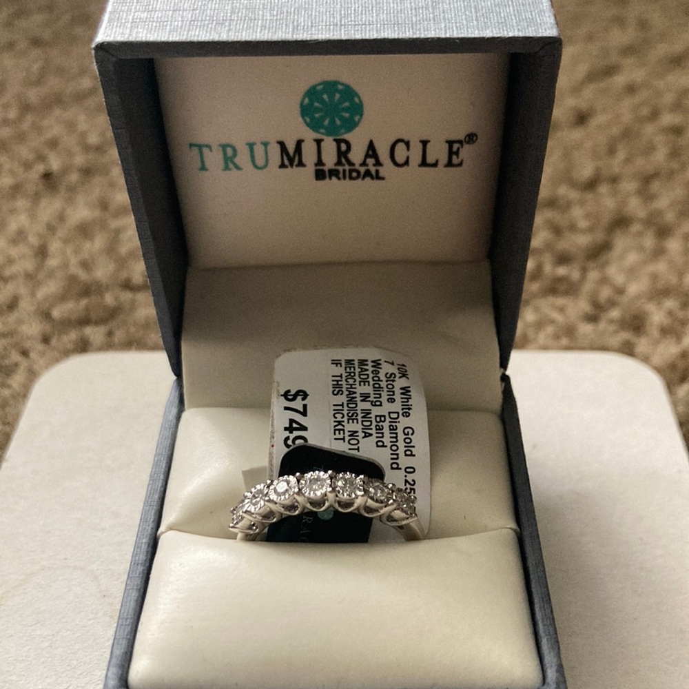 trumiracle bridal ring 10k white gold 7 stone diamond wedding band